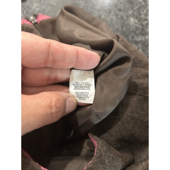 Vintage Y2K EXPRESS Brown Wool Blend Aline Skirt Pink Sequined Lace Trim Size 0 - Picture 6 of 8